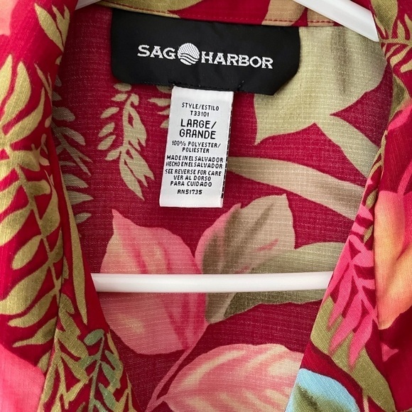 Sag Harbor Hawaillian Size L Burgundy Floral Short Sleeve Button Down Shirt - Picture 3 of 5